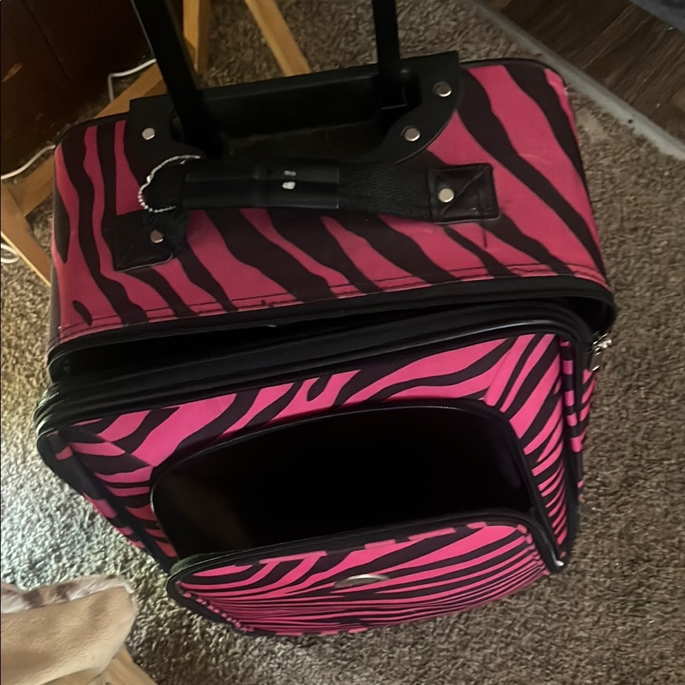 Pink Zebra Print Rolling Suitcase